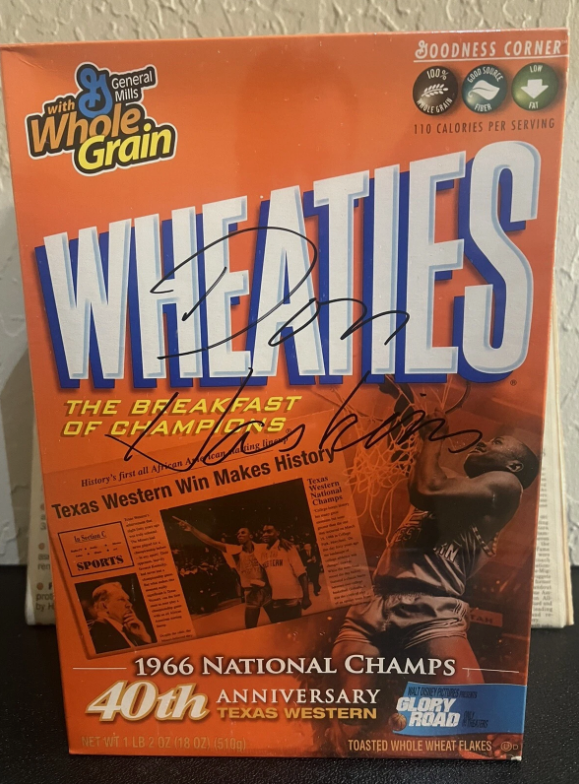 DON HASKINS AUTO - WHEATIES 40TH ANNIVERSARY BOX - UTEP - Glory Road w/ News Art