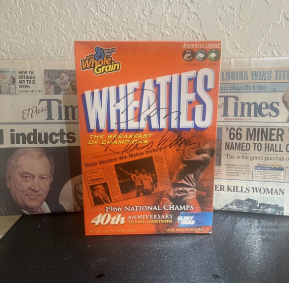 DON HASKINS AUTO - WHEATIES 40TH ANNIVERSARY BOX - UTEP - Glory Road w/ News Art