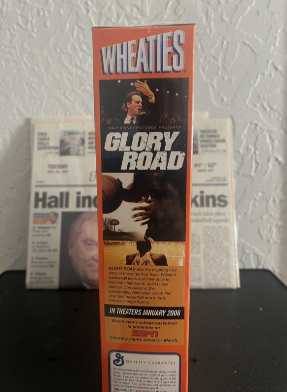 DON HASKINS AUTO - WHEATIES 40TH ANNIVERSARY BOX - UTEP - Glory Road w/ News Art